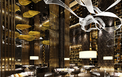 啡網(wǎng)大理石金屬木飾面裝飾奢華會所