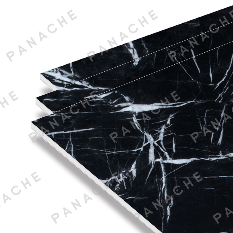 PMB0113-E 高光黑白大理石紋（偏黑）金屬木飾面板
